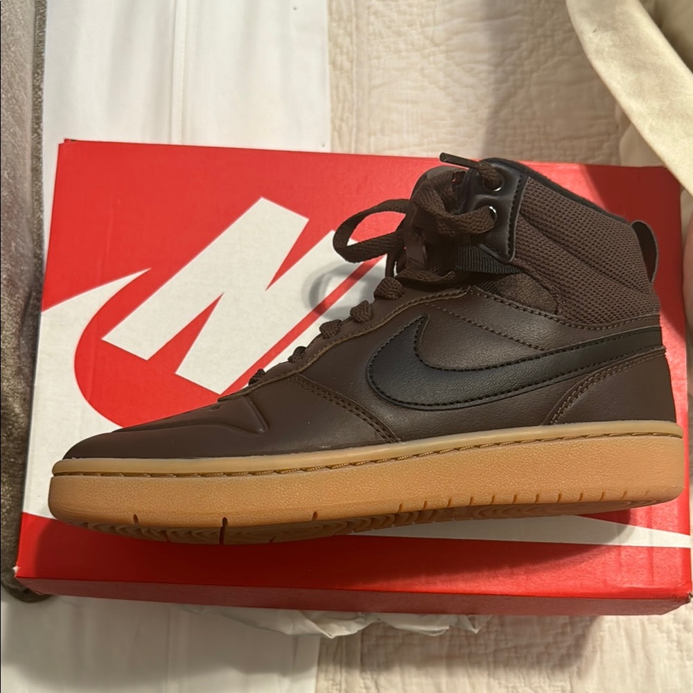 Nike Brown and Black High-Top Sneakers Court Borough Mid 2 Boost